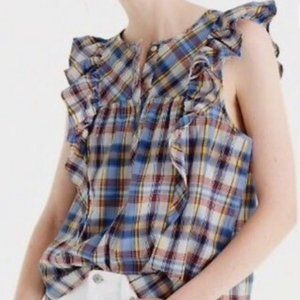 J. Crew Ruffle Sleeveless Plaid Top Size 10